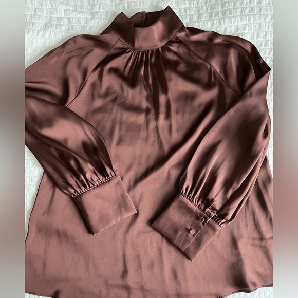 H&M Silky High Neck Blouse - Size XS - Chocolate Bronze - Picture 2 of 10